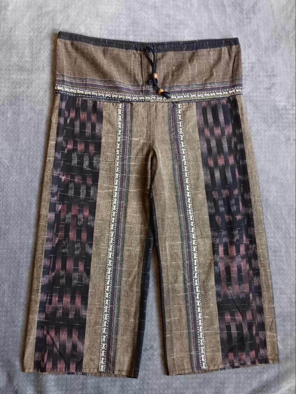 Thai Fisherman Casual Pants, Drawstring Waist Hippie Boho Bohemian Wide Leg